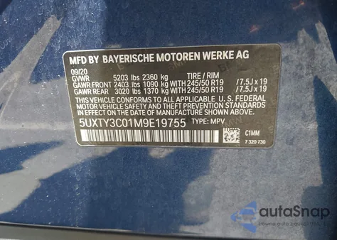 2021 BMW X3 Sdrive30I from USA, damaged, VIN 5UXTY3C01M9E19755